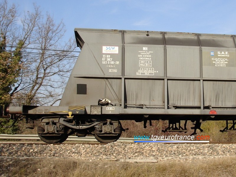 Un wagon minéralier EFb Faoos de transport de houille de la SGW (Société de Gérance de Wagons)